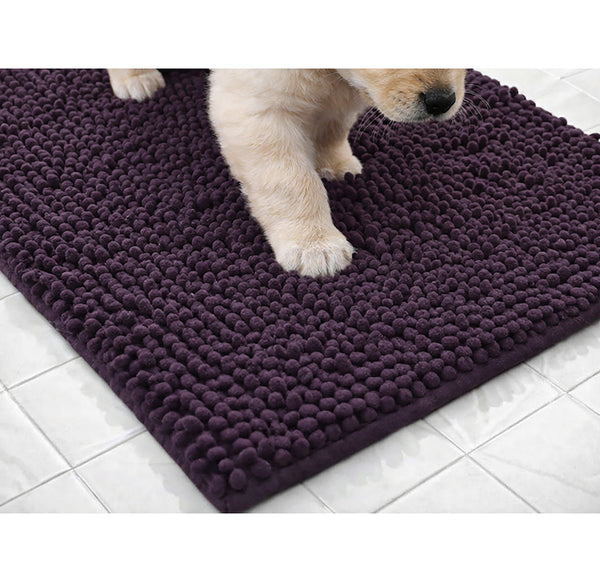 23"x15" - Purple Plum Dog Door Mat Non-Slip Super Absorbent Quick Dry Chenille Microfiber Washable Pet Rug for Muddy Paws