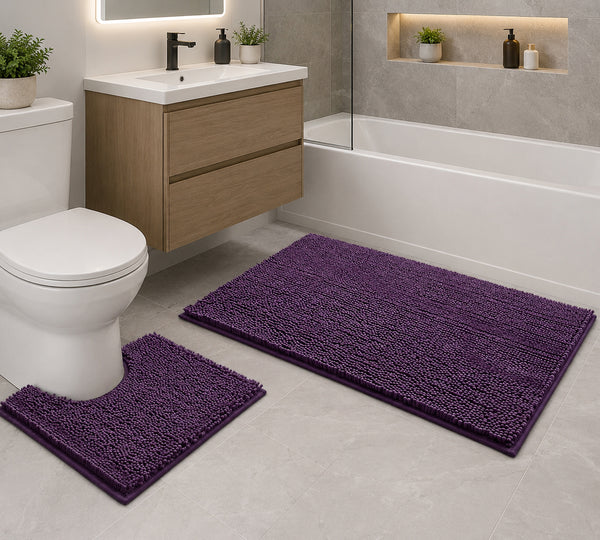 Extra Large 2 Piece Set Purple Plum Soft Cozy Plush Chenille Bath Mat Bathroom Rug