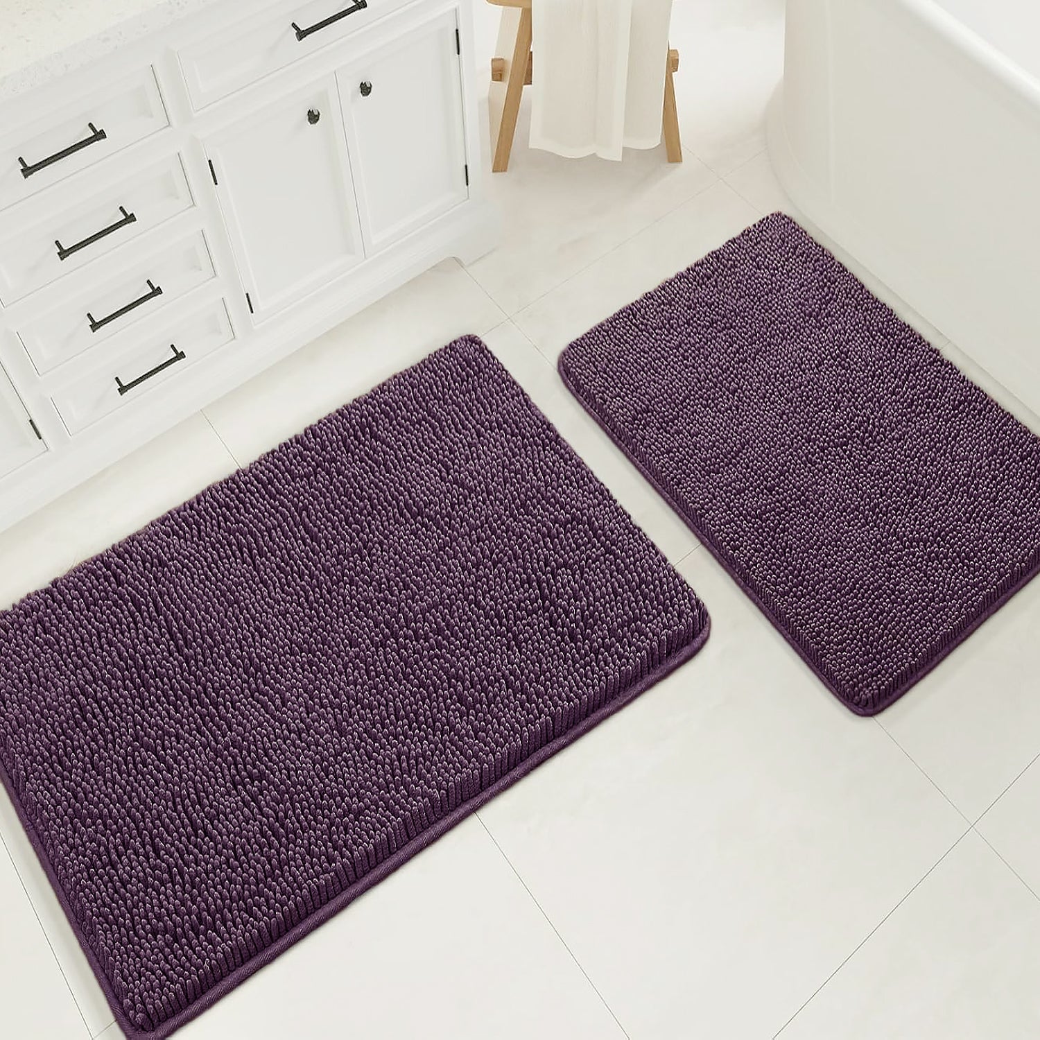 Large 2 Piece Set Plum Soft Cozy Plush Chenille Bath Mat Bathroom Rug