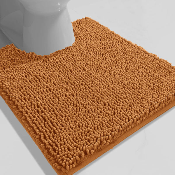 Pumpkin Orange Soft Cozy Plush Chenille Contour Bath Mat Bathroom Rug