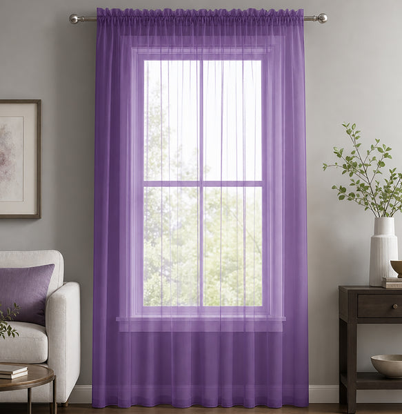1 Piece Purple Sheer Rod Pocket Window Curtain Panel - 84" Inches Long