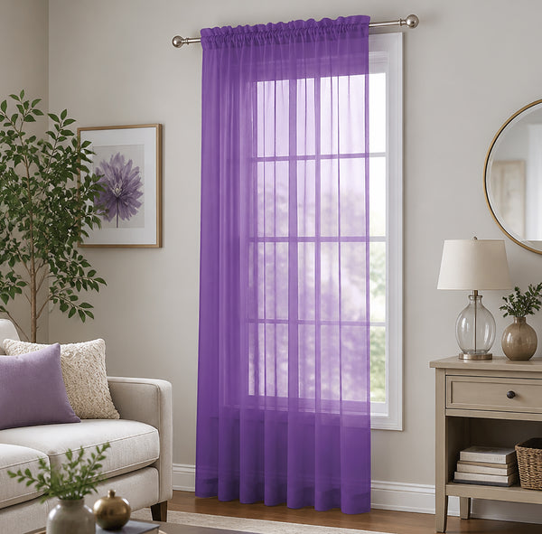 1 Piece Purple Sheer Rod Pocket Window Curtain Panel - 84" Inches Long