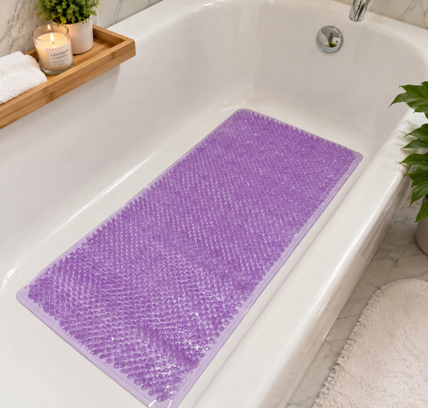 Purple Transparent Non-Slip Shower Tub Mat PVC Bathtub Safety Mat with Suction Cups & Soft Massage Loofah Surface - 35"x16"