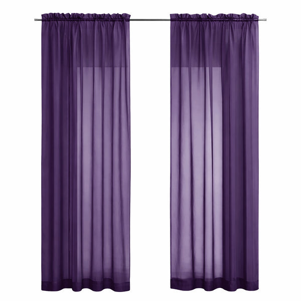 Purple Sheer Window Rod Pocket Curtain Set 90" Inches Long (2 Panels)