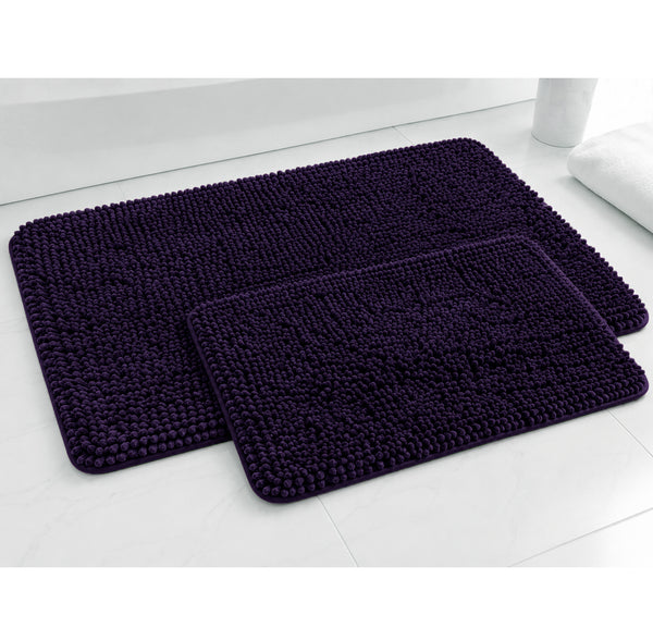 2pc Purple Plush Chenille Bath Mat Set – Soft Absorbent Bathroom Rugs