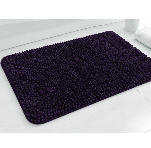 2pc Purple Plush Chenille Bath Mat Set – Soft Absorbent Bathroom Rugs
