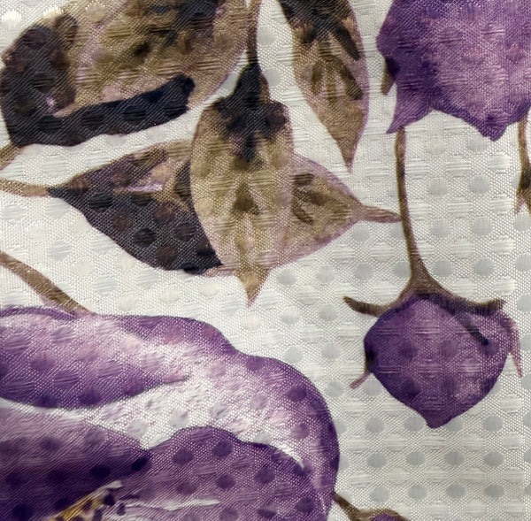 72" x 72" - Purple Floral Fabric Textured Glam luxury Shower Curtain With 12 Metal Roller Ball Hooks