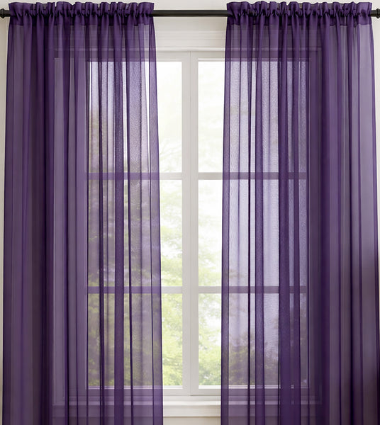 Purple Sheer Window Rod Pocket Curtain Set 90" Inches Long (2 Panels)