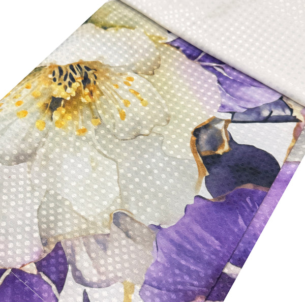 Purple Floral Fabric Textured Shower Curtain with 12 Decorative Roller Ball Hooks