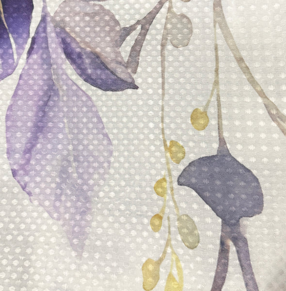 Purple Floral Fabric Textured Shower Curtain with 12 Decorative Roller Ball Hooks