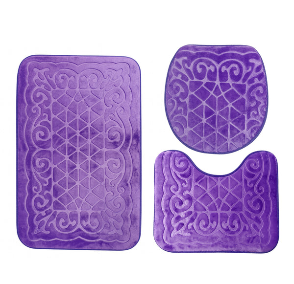3 Piece Purple Ultra Soft Thick Memory Foam Non-Slip Absorbent Bathroom Bath Mat Set