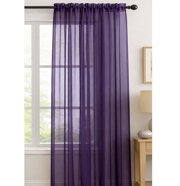 1 Piece Purple Sheer Rod Pocket Window Curtain Panel - 90" Inches Long