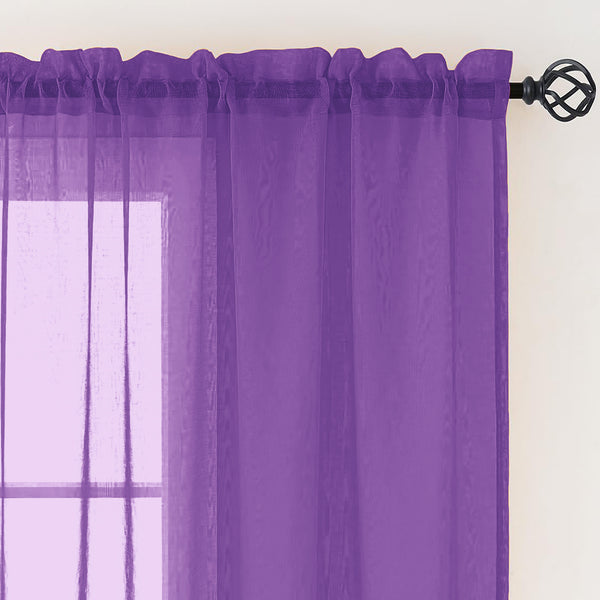 1 Piece Purple Sheer Rod Pocket Window Curtain Panel - 63" Inches Long