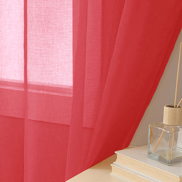 1 Piece Red Sheer Rod Pocket Window Curtain Panel - 84" Inches Long