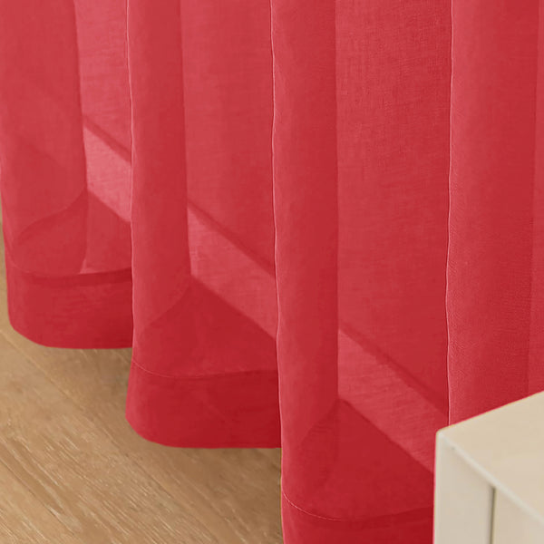 1 Piece Red Sheer Rod Pocket Window Curtain Panel - 84" Inches Long