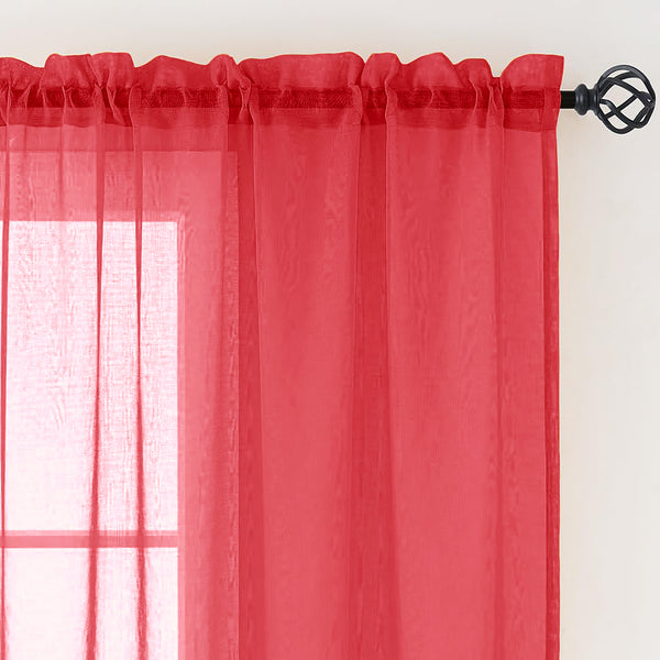 1 Piece Red Sheer Rod Pocket Window Curtain Panel - 90" Inches Long
