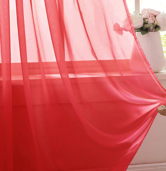 1 Piece Red Sheer Rod Pocket Window Curtain Panel - 90" Inches Long