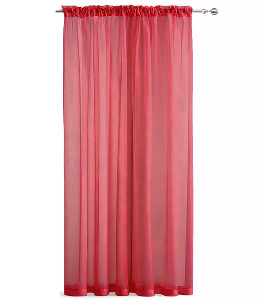 1 Piece Red Sheer Rod Pocket Window Curtain Panel - 90" Inches Long