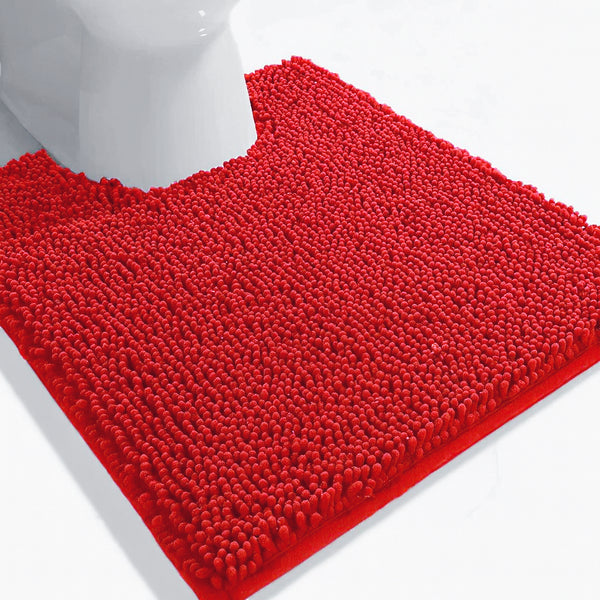 Red Soft Cozy Plush Chenille Contour Bath Mat Bathroom Rug