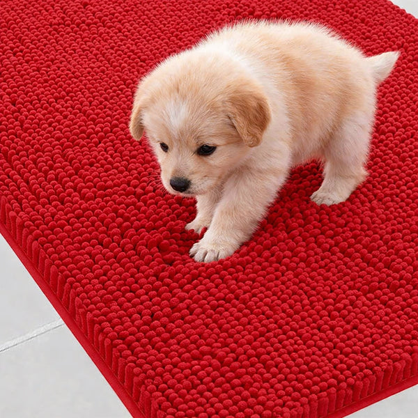 30"x20" - Red Dog Door Mat Non-Slip Super Absorbent Quick Dry Chenille Microfiber Washable Pet Rug for Muddy Paws
