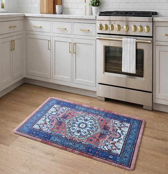 Red Blue Distressed Comfort Anti-Fatigue Plush Waterproof Non-slip Kitchen Mat - 18"x30"