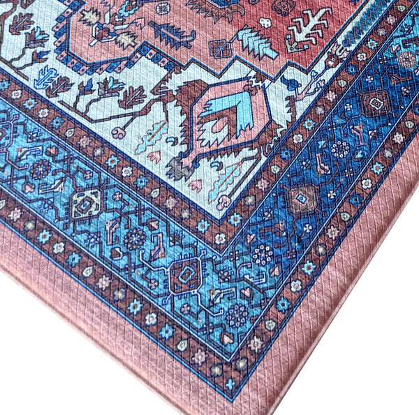 Red Blue Distressed Comfort Anti-Fatigue Plush Waterproof Non-slip Kitchen Mat - 18"x30"