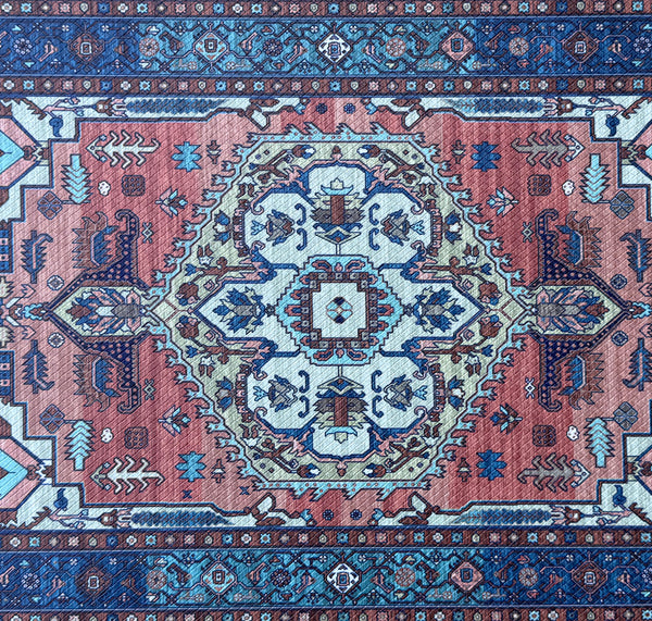 Red Blue Distressed Comfort Anti-Fatigue Plush Waterproof Non-slip Kitchen Mat - 18"x30"