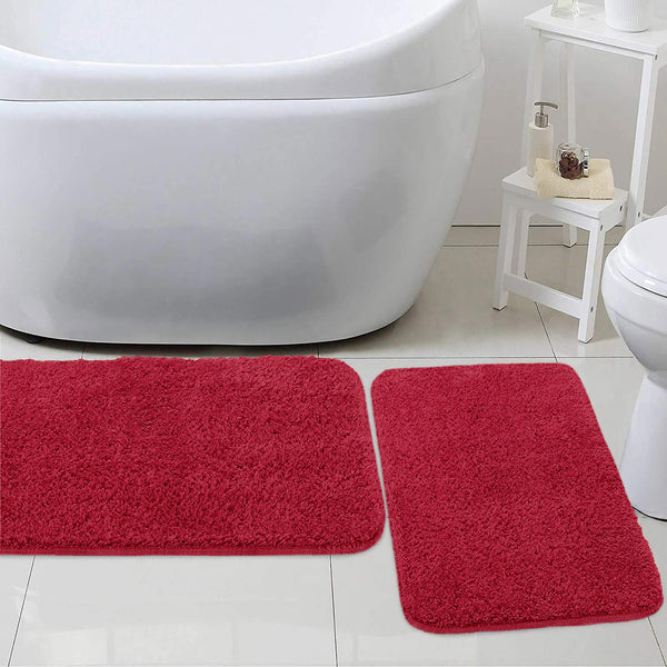Large 2 Piece Light Grey Microfiber Soft Thick Plush Bath Mat Set