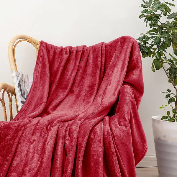 Red Extra Soft Cozy Microfiber Solid Color Throw Picnic Sofa Bed Blanket