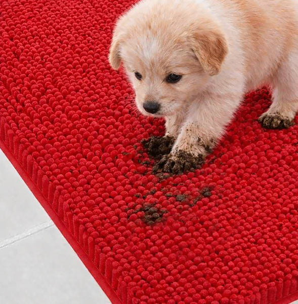 30"x20" - Red Dog Door Mat Non-Slip Super Absorbent Quick Dry Chenille Microfiber Washable Pet Rug for Muddy Paws