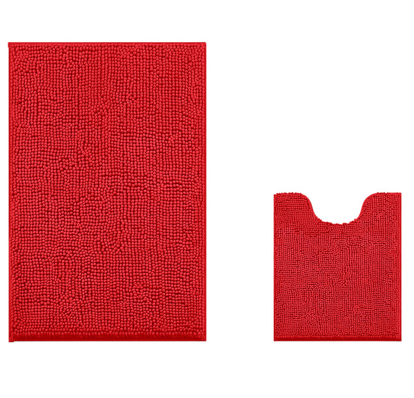 Extra Large 2 Piece Set Red Soft Cozy Plush Chenille Bath Mat Bathroom Rug