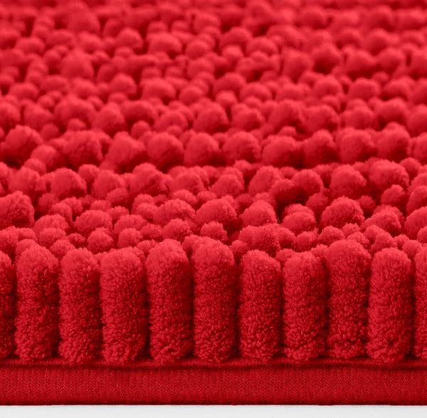 Red Soft Cozy Plush Chenille Contour Bath Mat Bathroom Rug