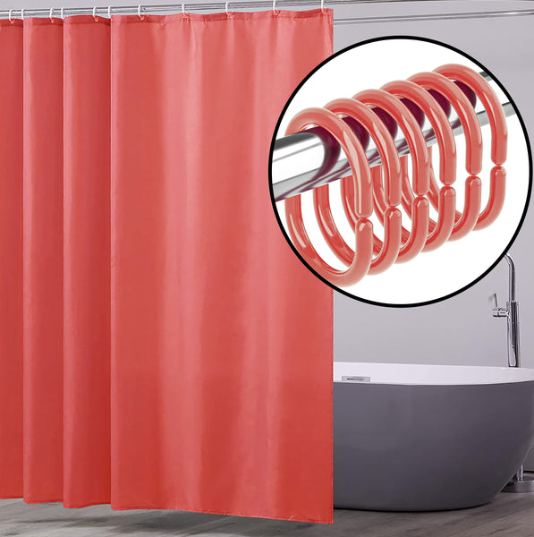 71" x 71" - Red PEVA Shower Curtain Liner Waterproof & Plastic Rings