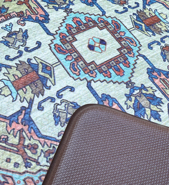 Red Blue Distressed Comfort Anti-Fatigue Plush Waterproof Non-slip Kitchen Mat - 18"x30"