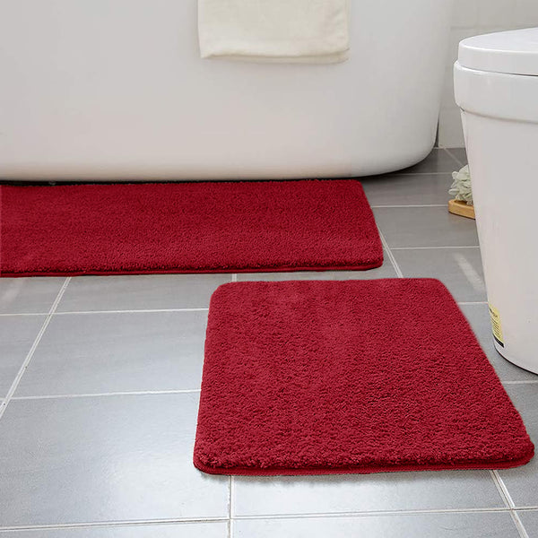 Large 2 Piece Red Microfiber Soft Thick Plush Bath Mat Set
