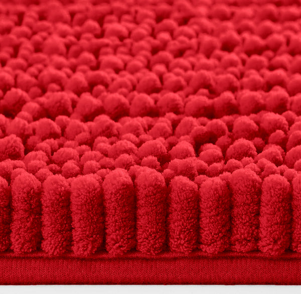 Extra Large 2 Piece Set Red Soft Cozy Plush Chenille Bath Mat Bathroom Rug