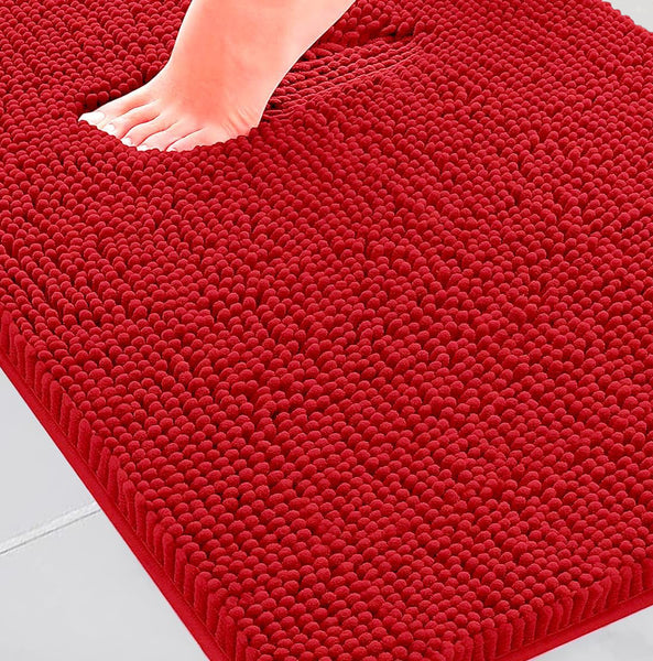 3 Piece Set Red Soft Cozy Plush Chenille Bath Mat Highly Absorbent Bathroom Rug