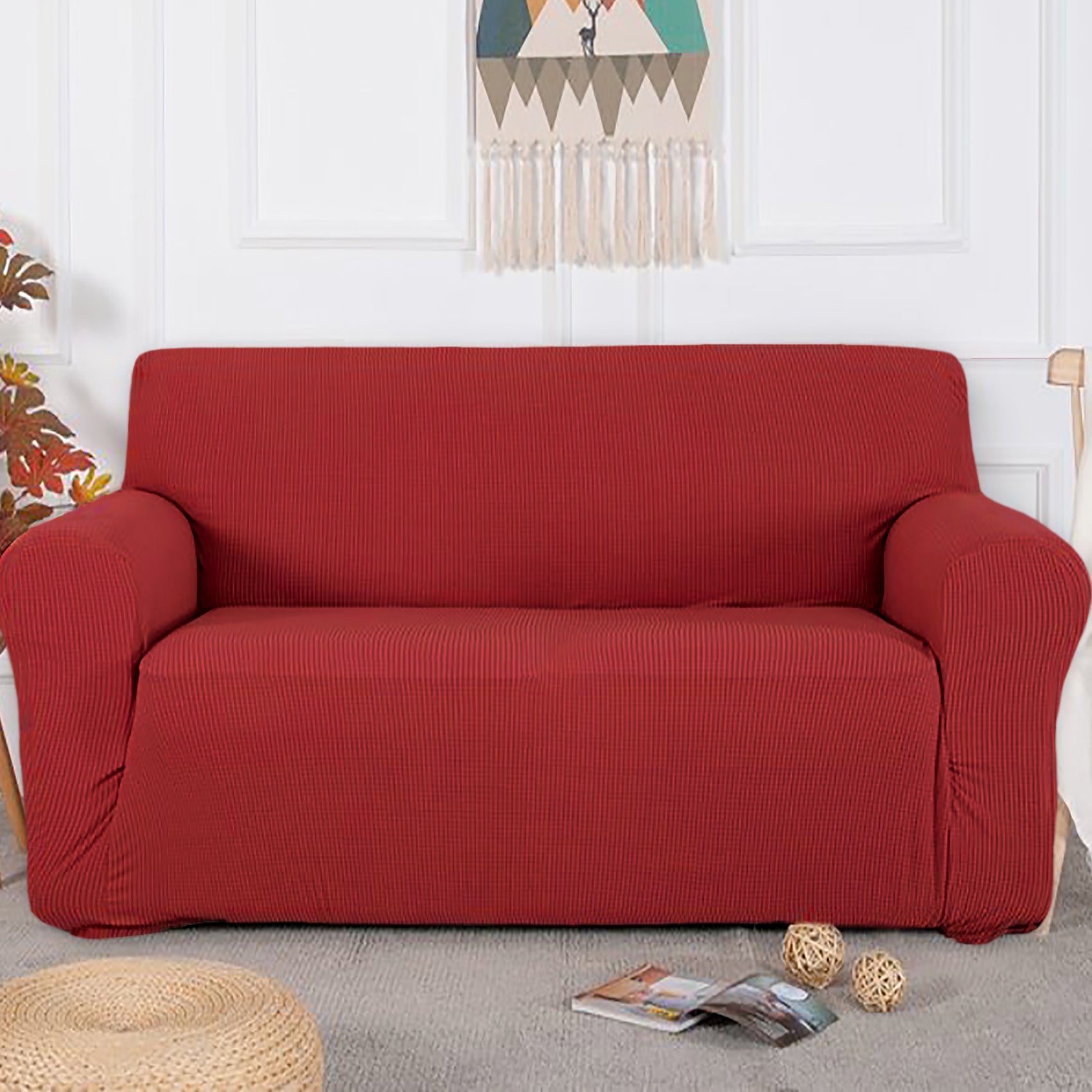 Red 3-Piece Set 4-Way Stretch Slipcover Sofa Loveseat & Armchair Cover Protector
