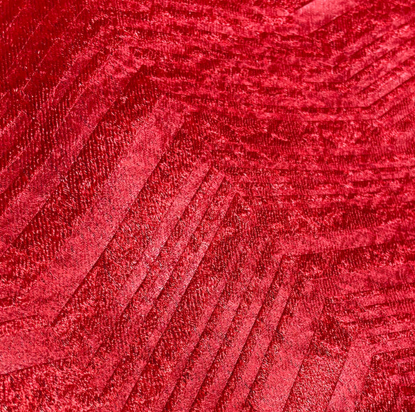 108" Long - 2 Piece Red Solid Silky Geometric Embossed Blackout Grommet Window Curtain Panel Set