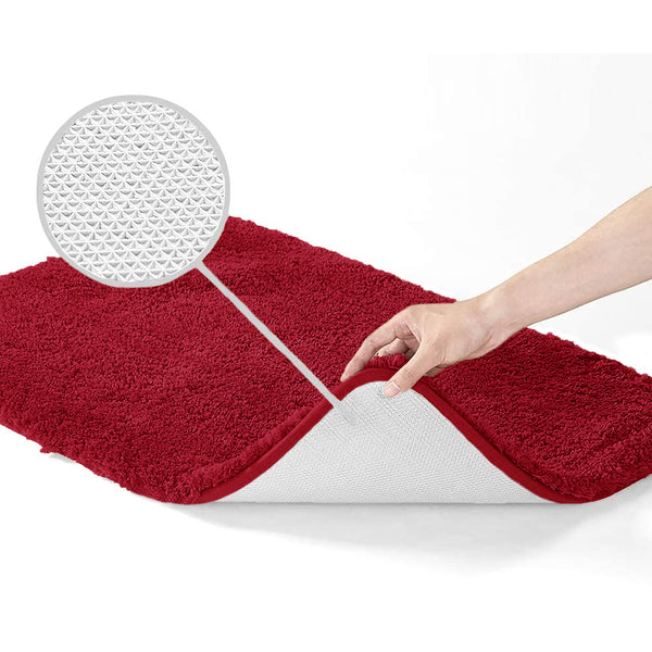 Large 2 Piece Red Microfiber Soft Thick Plush Bath Mat Set