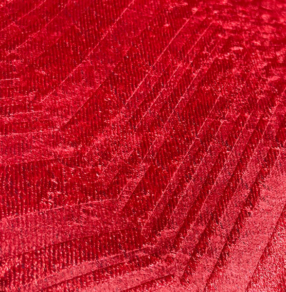 108" Long - 2 Piece Red Solid Silky Geometric Embossed Blackout Grommet Window Curtain Panel Set