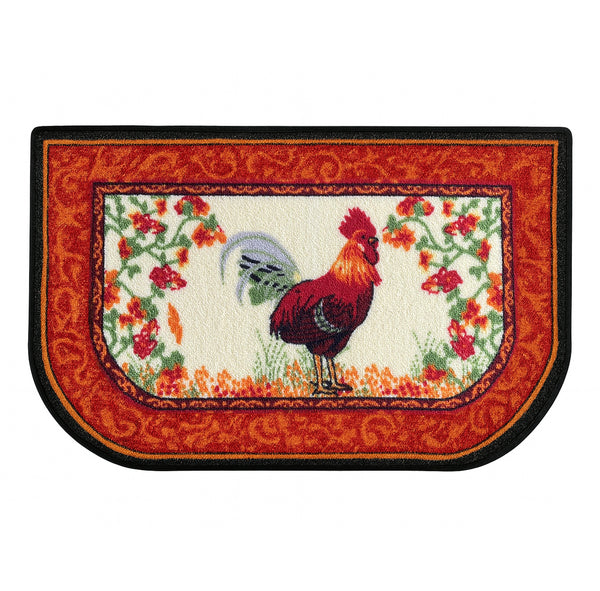 Orange Red Rooster Washable Kitchen Mat With Non-Slip Backing - 30"x18"