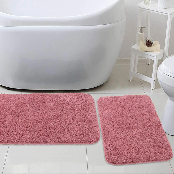 Large 2 Piece Light Grey Microfiber Soft Thick Plush Bath Mat Set