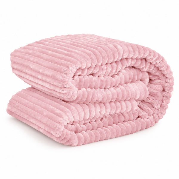 King Size Rose Light Pink Ultra Soft Cozy Textured Fluffy Plush Ribbed Faux Fur Bed Blanket