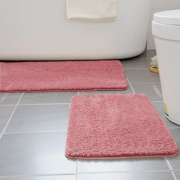Large 2 Piece Light Grey Microfiber Soft Thick Plush Bath Mat Set