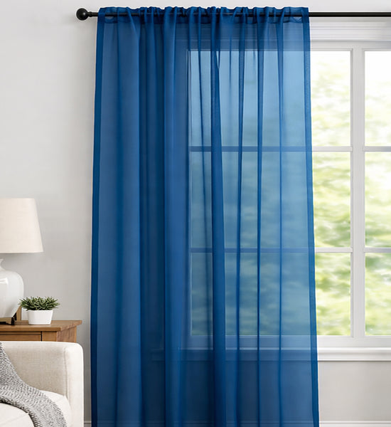 1 Piece Royal Blue Sheer Rod Pocket Window Curtain Panel - 90" Inches Long