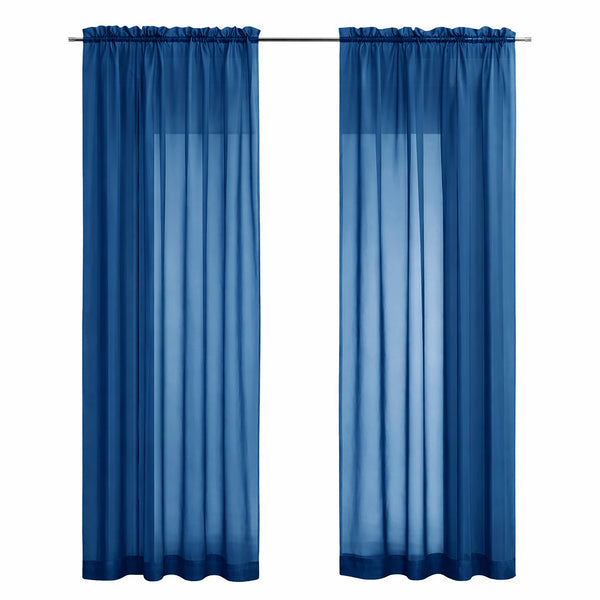Royal Blue Sheer Window Rod Pocket Curtain Set 90" Inches Long (2 Panels)