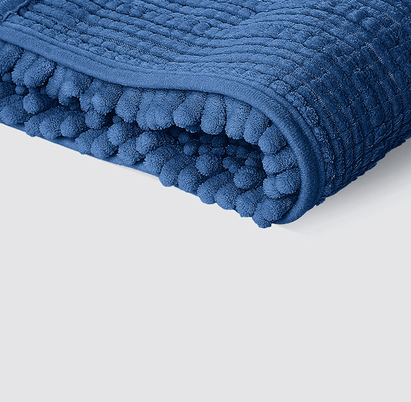 Large 2 Piece Set Blue Soft Cozy Plush Chenille Bath Mat Bathroom Rug