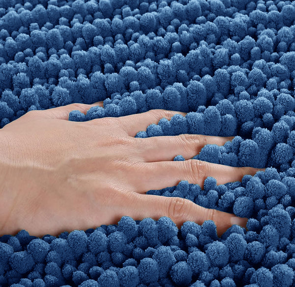 2 Piece Set Blue Soft Cozy Plush Chenille Bath Mat Bathroom Rug