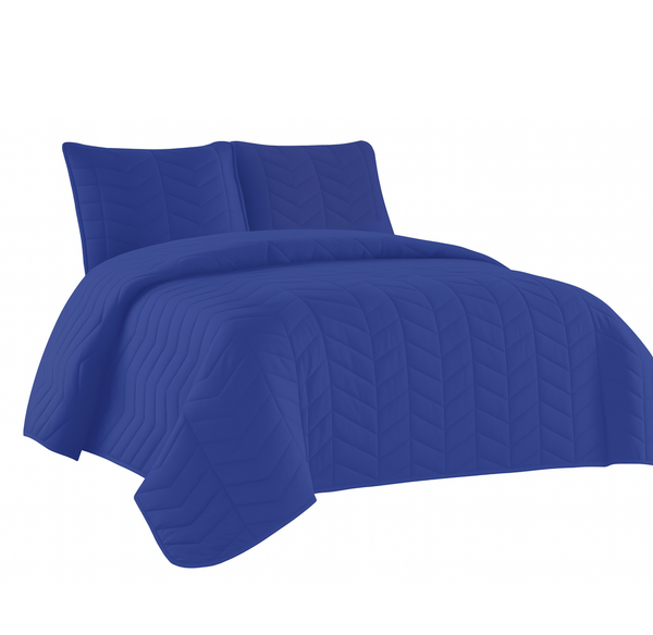 Royal Blue 3 Piece Modern Geometric Solid Soft Plush Cozy Bedspread Quilt Set